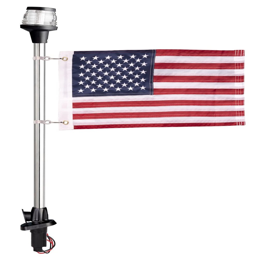 Young Marine All-Around LED Navigation Light with 2-Pin Standard Pole, 24" with Base (With Flag)