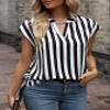 AIEBO Women's Shirts Women's Tops Shirts for Women Striped Print Notched Neckline Batwing Sleeve Blouse (Color : Black and White, Size : Medium) view 1