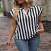 AIEBO Women's Shirts Women's Tops Shirts for Women Striped Print Notched Neckline Batwing Sleeve Blouse (Color : Black and White, Size : Medium) view 3