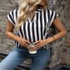 AIEBO Women's Shirts Women's Tops Shirts for Women Striped Print Notched Neckline Batwing Sleeve Blouse (Color : Black and White, Size : Medium) view 4