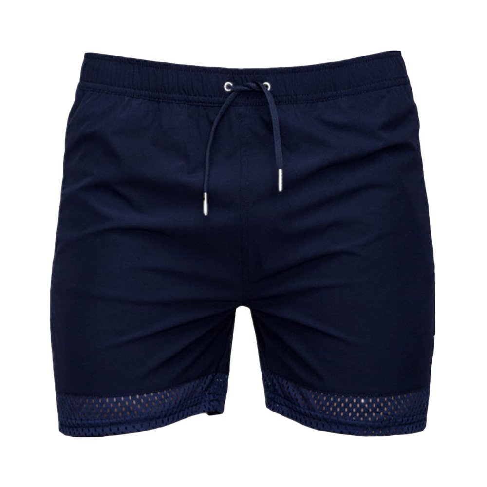 JEsilunmaMY Men's Stretch Mesh Athletic Shorts Elastic Waist Breathable Summer Beach Shorts Workout Training Running Shorts (Dark Blue,Large)