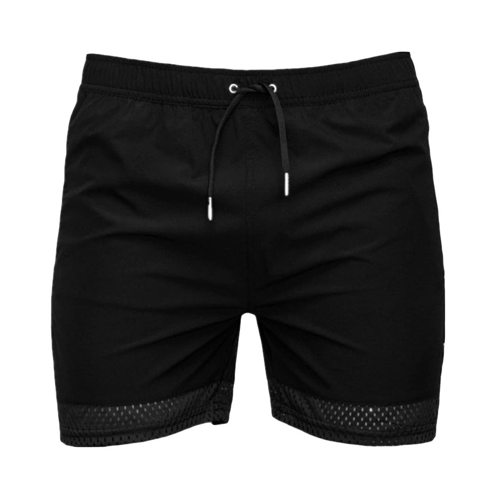JEsilunmaMY Men's Stretch Mesh Athletic Shorts Elastic Waist Breathable Summer Beach Shorts Workout Training Running Shorts (Black,Large)