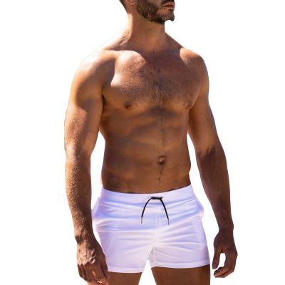 JEsilunmaMY Mens Stretch Swim Trunks Elastic Waist Slim Fit Surfing Sports Bathing Suit Summer Beach Board Shorts Swimsuits (White,Medium)