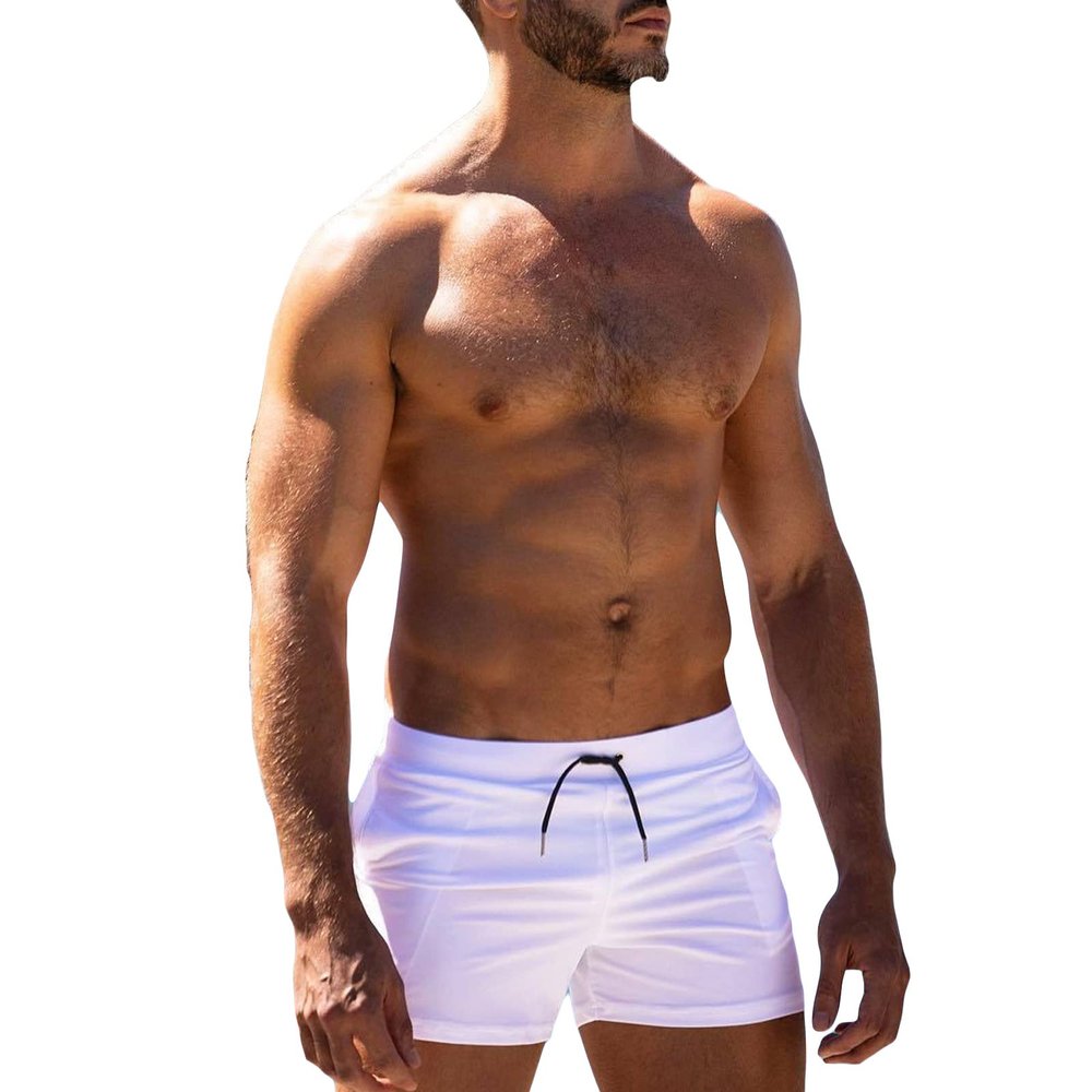 JEsilunmaMY Mens Stretch Swim Trunks Elastic Waist Slim Fit Surfing Sports Bathing Suit Summer Beach Board Shorts Swimsuits (White,Medium)