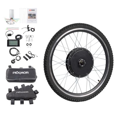 PEXMOR Electric Bike Conversion Kit, 48V 1000W 26" Front Wheel E-Bike Hub Motor Kit, Upgrade 3 Mode Controller w/PAS/LCD Display/Twist Throttle Ebike Bicycle Wheel Kit