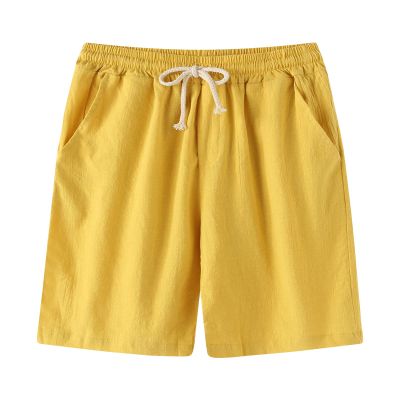 JEsilunmaMY Casual Linen Shorts for Men Elastic Waist Summer Beach Drawstring Shorts Slim Fit Lounge Shorts with Pockets (Yellow,Small)