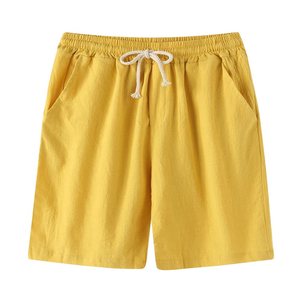 JEsilunmaMY Casual Linen Shorts for Men Elastic Waist Summer Beach Drawstring Shorts Slim Fit Lounge Shorts with Pockets (Yellow,Small)