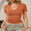 Womens Sexy Summer Short Sleeve Tshirt Tops Deep V Neck Shirts Casual Slim Fit Basic T-Shirt Tee A-Orange view 3
