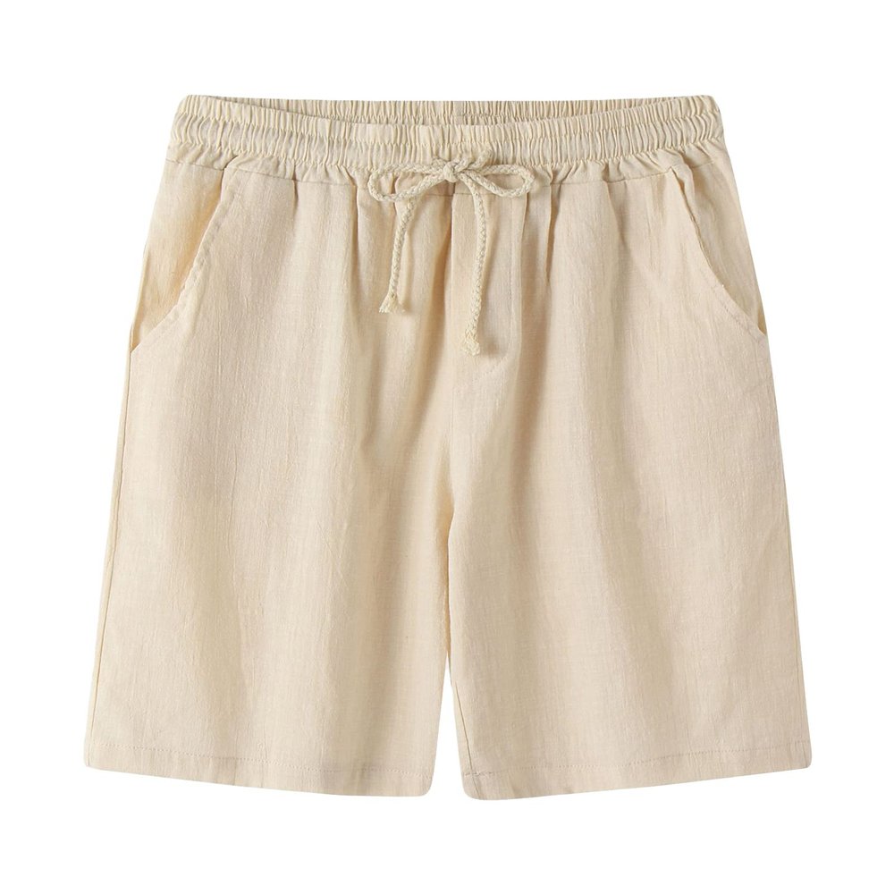 Casual Linen Shorts for Men Elastic Waist Summer Beach Drawstring Shorts Slim Fit Lounge Shorts with Pockets (Khaki,XX-Large)