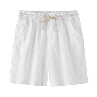 Casual Linen Shorts for Men Elastic Waist Summer Beach Drawstring Shorts Slim Fit Lounge Shorts with Pockets (White,Medium)