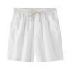 Casual Linen Shorts for Men Elastic Waist Summer Beach Drawstring Shorts Slim Fit Lounge Shorts with Pockets (White,Medium) view 1