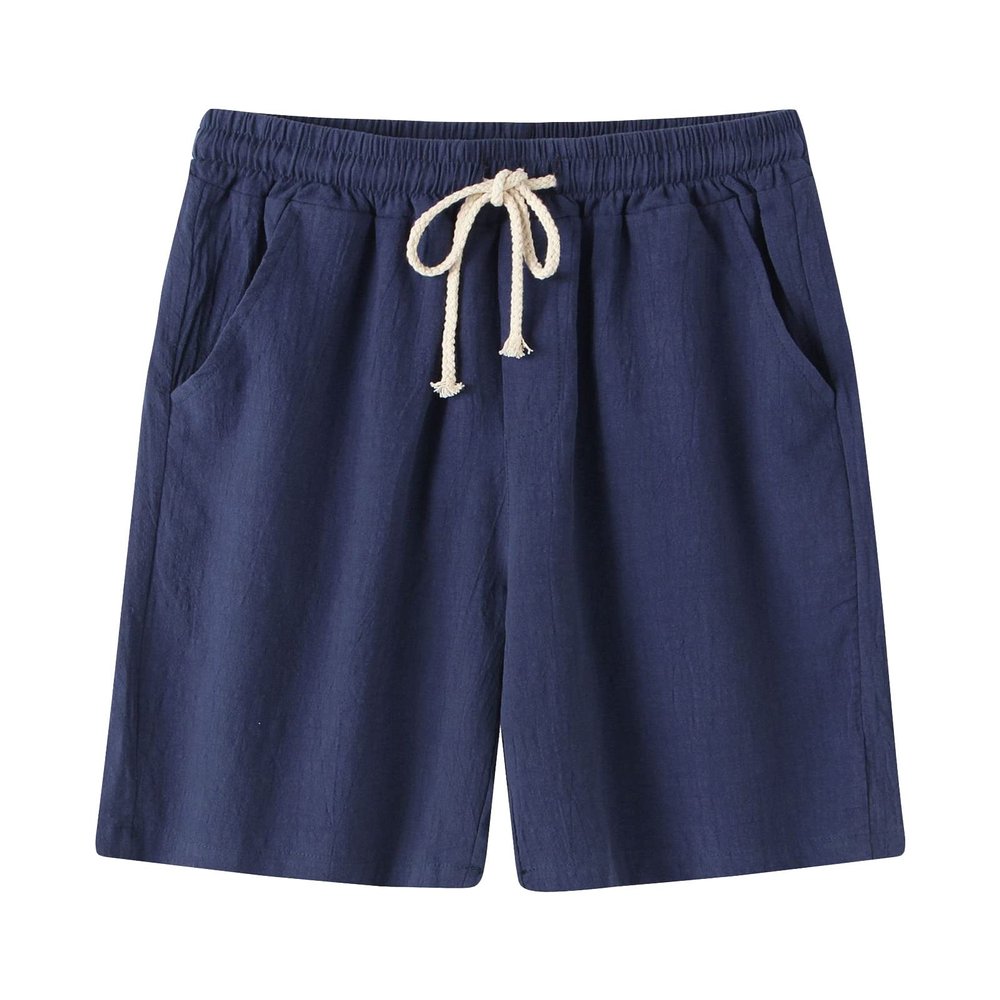 JEsilunmaMY Casual Linen Shorts for Men Elastic Waist Summer Beach Drawstring Shorts Slim Fit Lounge Shorts with Pockets (Dark Blue,Large)