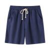JEsilunmaMY Casual Linen Shorts for Men Elastic Waist Summer Beach Drawstring Shorts Slim Fit Lounge Shorts with Pockets (Dark Blue,Large) view 1