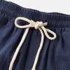 JEsilunmaMY Casual Linen Shorts for Men Elastic Waist Summer Beach Drawstring Shorts Slim Fit Lounge Shorts with Pockets (Dark Blue,Large) view 3
