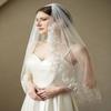 EllieWely 1 T Fingertip Length Glitter Lace Pearl Wedding Bridal Veil With Metal Comb F44 view 2