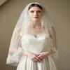 EllieWely 1 T Fingertip Length Glitter Lace Pearl Wedding Bridal Veil With Metal Comb F44 view 4