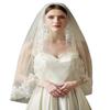 EllieWely 1 T Fingertip Length Glitter Lace Pearl Wedding Bridal Veil With Metal Comb F44 view 1