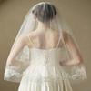 EllieWely 1 T Fingertip Length Glitter Lace Pearl Wedding Bridal Veil With Metal Comb F44 view 3