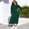 BeautyNee Long Sleeve Maxi Dress for Women Casual Lightweight Side Slit Hoodie Sweatshirt Dresses with Pockets Dark Green XL view 3