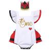 AWIBMK Newborn Baby 1st Birthday Girl Outfit Cake Smash Romper Dress Infant Lace Boho Rainbow First Birthday Dresses Mini Tutu Skirt Headband Summer One Year Old Photoshoot Red Heart One 12-18 Months view 1