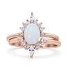 OMRANII Rose Tone, Lab Created White Opal Size-7 Two Piece Vintage Style Art Deco Wedding Engagement Bridal Set Ring Band Marquise Round CZ 925 Sterling Silver view 1