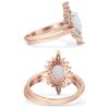 OMRANII Rose Tone, Lab Created White Opal Size-7 Two Piece Vintage Style Art Deco Wedding Engagement Bridal Set Ring Band Marquise Round CZ 925 Sterling Silver view 2