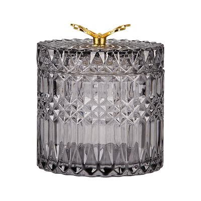 Alipher Crystal Jewelry Box Glass Candy Jar Creative Jewelry Organizer Box Handmade Cotton Swab Tank Desk Storage Box For Earrings Rings Bracelet (Gray)