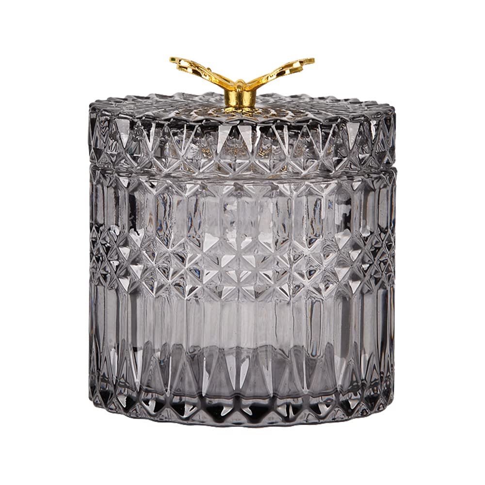 Alipher Crystal Jewelry Box Glass Candy Jar Creative Jewelry Organizer Box Handmade Cotton Swab Tank Desk Storage Box For Earrings Rings Bracelet (Gray)