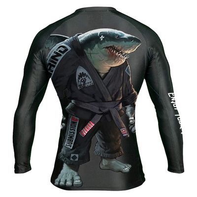 CHOO Men's BJJ Shark Fitness Training Rash Guard Grappling Gear Fight Wear, X-Large