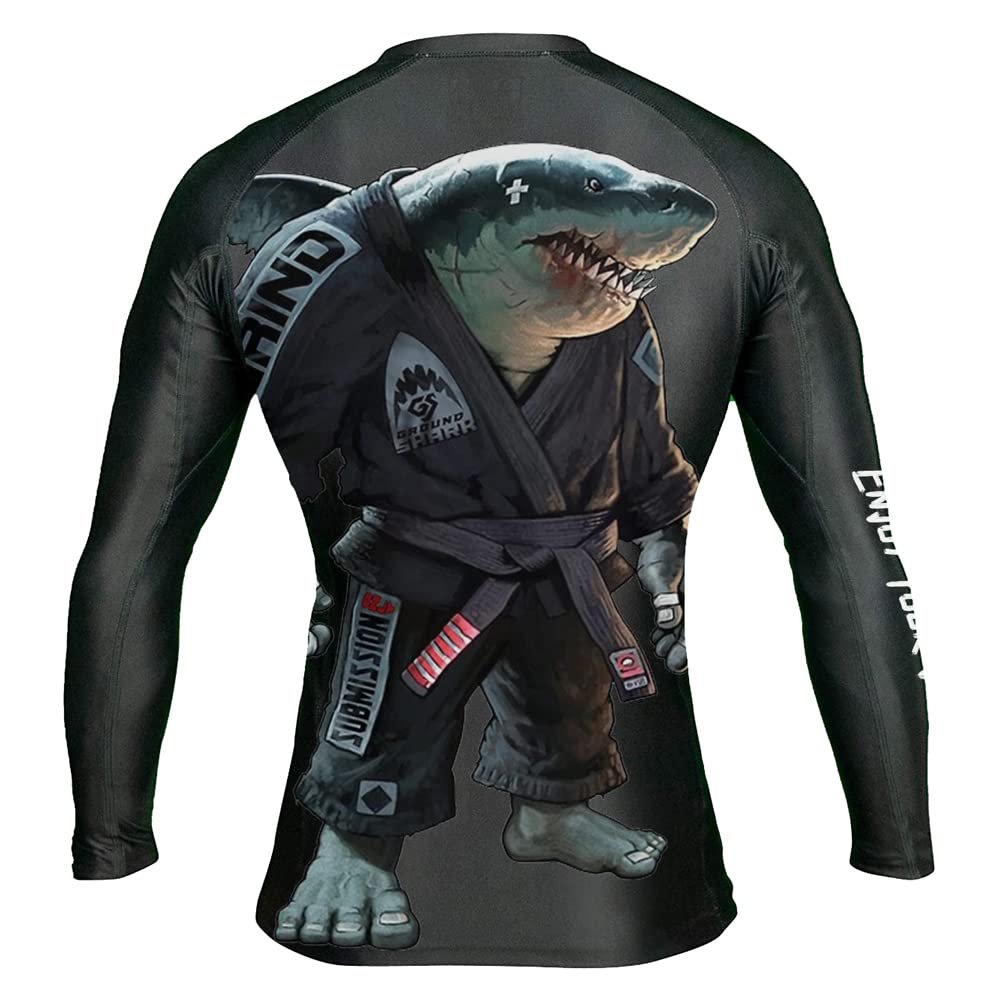 CHOO Men's BJJ Shark Fitness Training Rash Guard Grappling Gear Fight Wear, X-Large