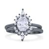 OMRANII Black Tone, Simulated Cubic Zirconia Size-7 Two Piece Vintage Style Art Deco Wedding Engagement Bridal Set Ring Band Marquise Round CZ 925 Sterling Silver view 1