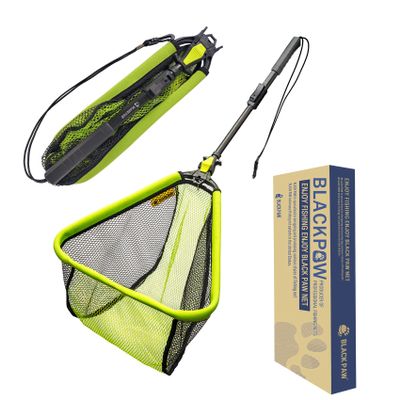 Black Paw Floating Fishing Net Foldable Fish Landing Net Rubber Coated with Neoprene Foam, Non-Slip EVA Handle - Light Green (Telescopic Pole)