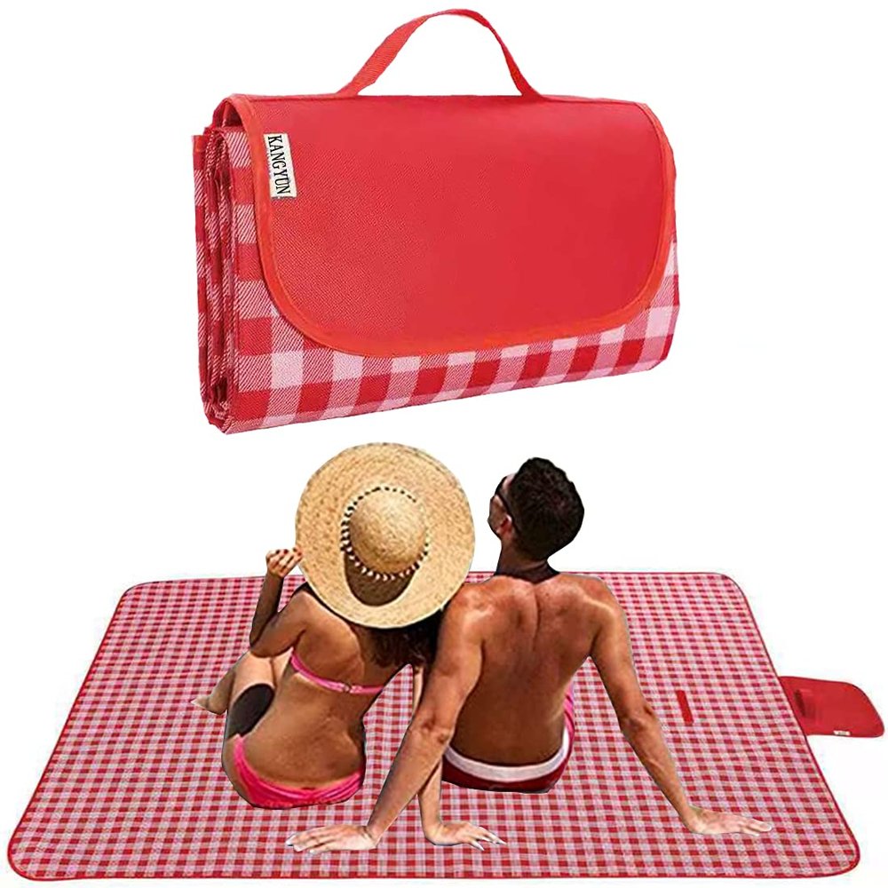K Y KANGYUN Outdoor Picnic Blankets, Extra Large Beach Blanket, Foldable Lightweight Waterproof Sand Mat, Picnic Blanket 80" x 60" for Beach Camping Hiking Park Patio (Red, 80x60 inch)