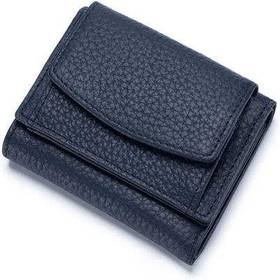 2023 New Unisex Anti-Credit Card Fraud Folding Mini Wallet, Vegan Mini Wallet, Multifunction Small Trifold Leather Wallet (Color : Dark Blue)