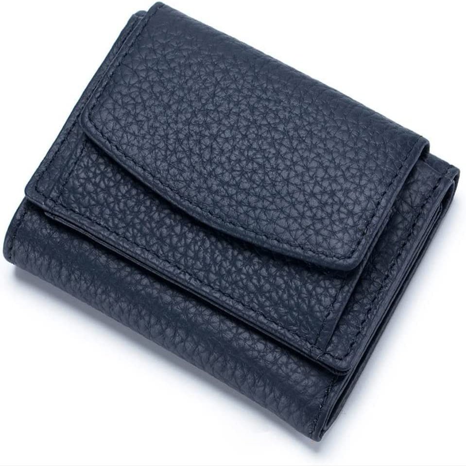 2023 New Unisex Anti-Credit Card Fraud Folding Mini Wallet, Vegan Mini Wallet, Multifunction Small Trifold Leather Wallet (Color : Dark Blue)