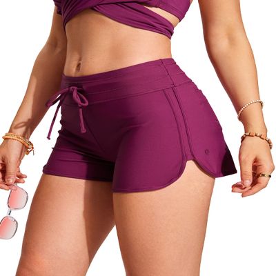 CRZ YOGA Classic Fit Dolphin Board Shorts for Women 3'' - High Waisted Beach Swimwear Bottoms Bathing Trunks with Liner Fuchsia X-Large
