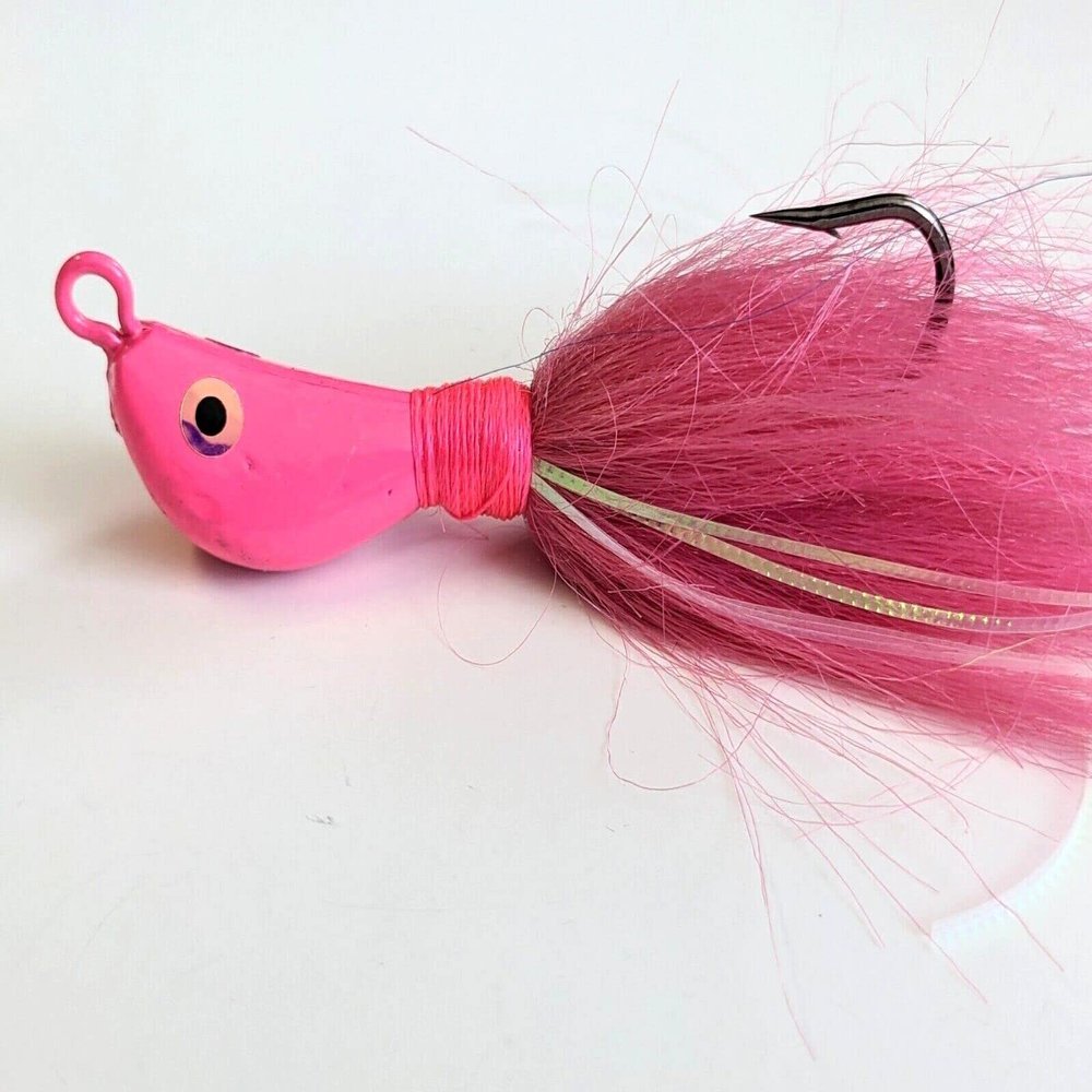 5 Banana Bucktail JigHead Striper Fluke Bass Walleye Standup Lure - Pink w/Flash 8 oz
