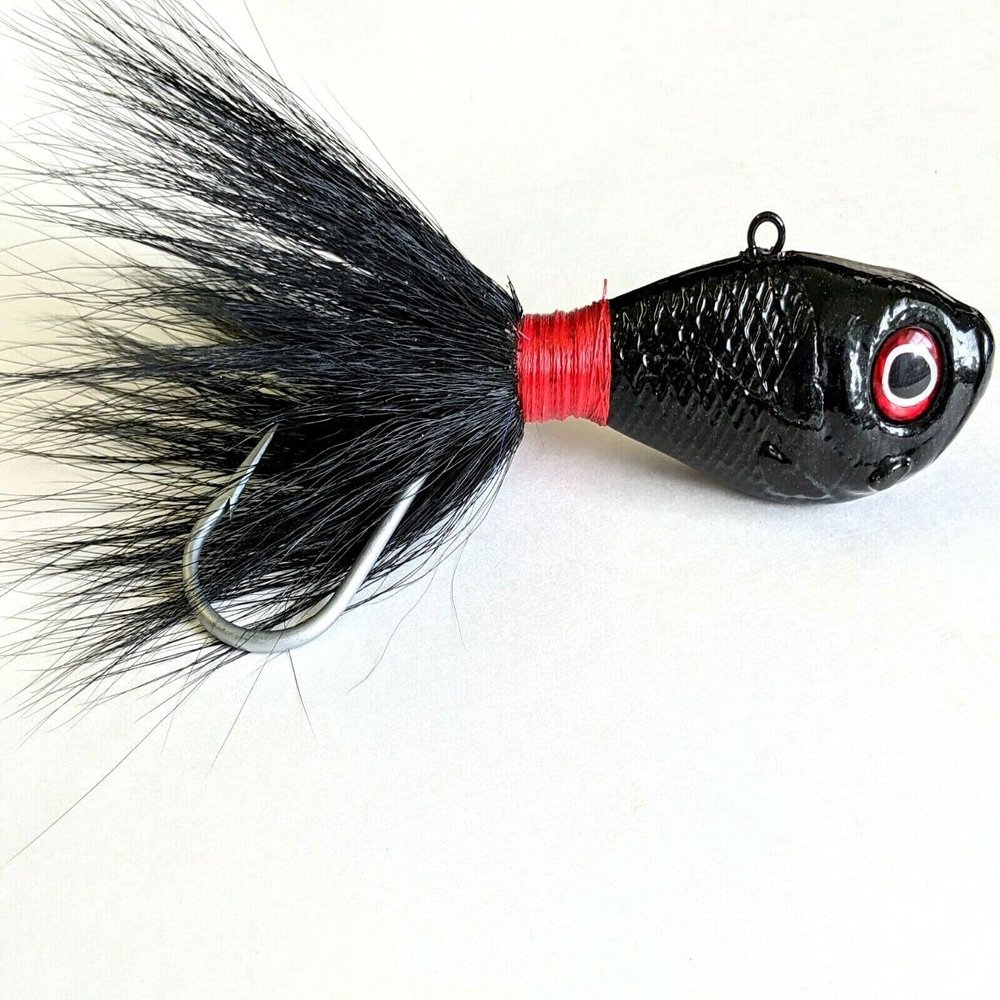 5 Ultra Minnow Bucktail VMC Swing Hook Jig Head Striper Fluke Bass Lure - Black 8 oz