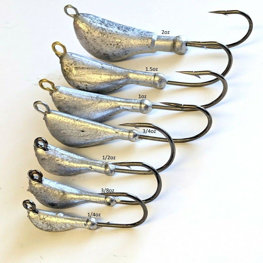 10 Painted"Banana" Blackfish Taug Fluke Jig Head Lure Ultra Point Hook - Ch/Gr 1 oz