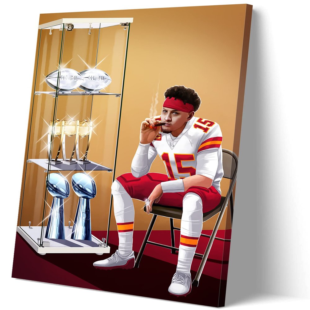 Patrick Mahomes Poster Football Superstar Poster Patrick Mahomes Super Champions Canvas Wall Decor (20"x30"Frame)