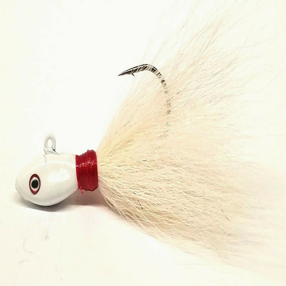5 -"H" Minnow Bucktail Striper Fluke Walleye Jigs Head Teaser Lure - White 3/4 oz