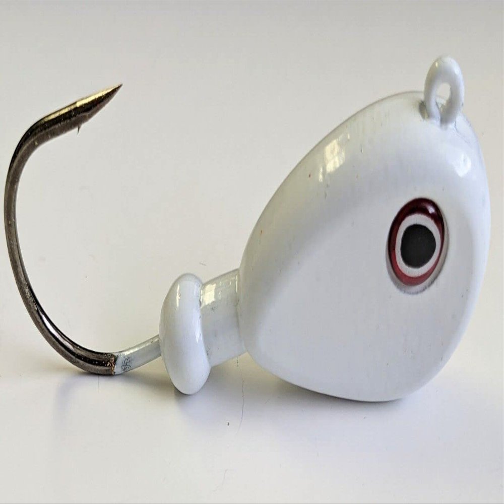 10"Bean" Fluke Painted Blackfish Jig Head Lure Ultra Point Hook - White 8 oz