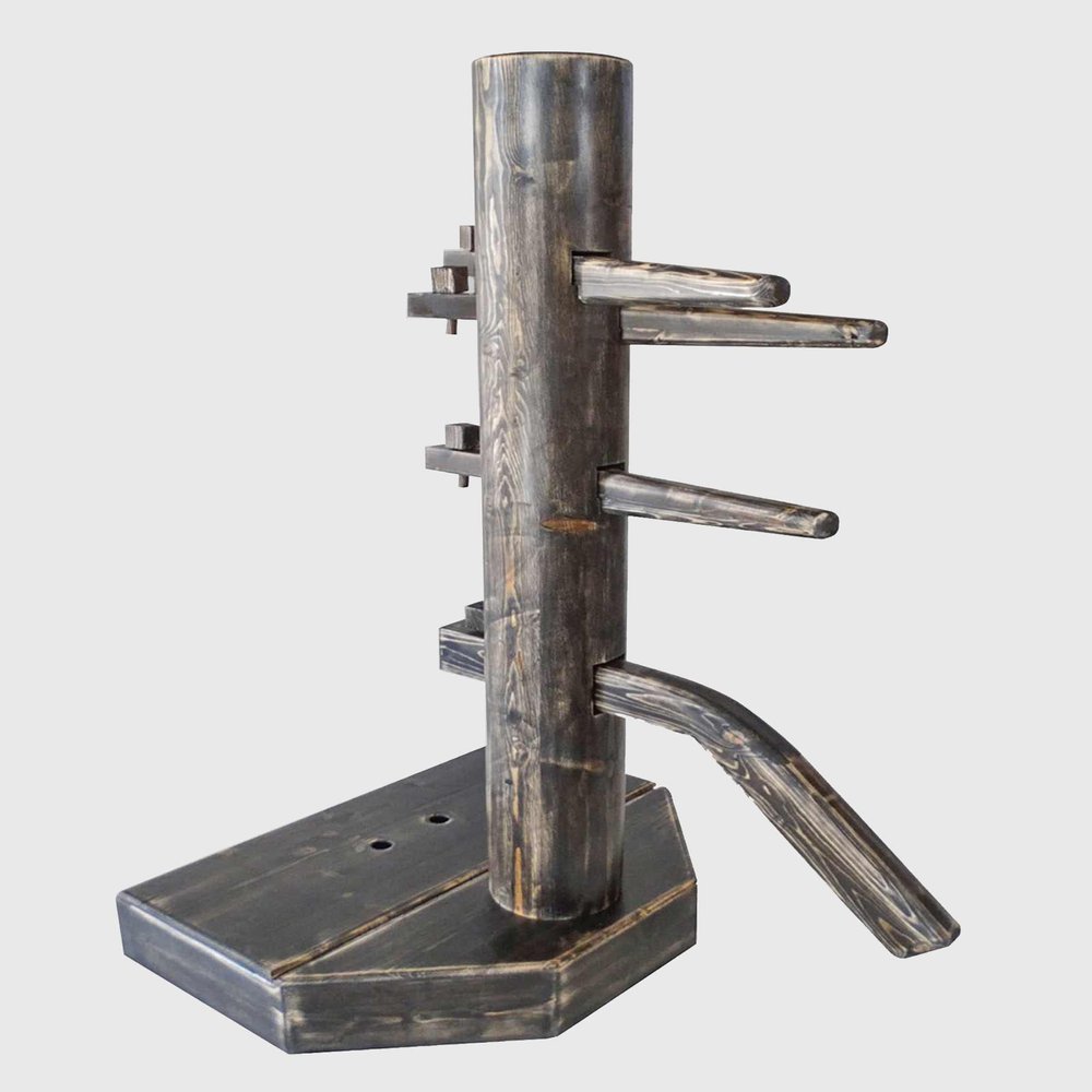 Wing Chun Wooden Dummy with Base and Chest with Lid (Gray Ash Color)