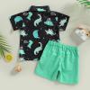 Chloefairy Western Baby Boy Summer Clothes Cow Print Short Sleeve Button Down Shirts Shorts Set 2Pcs Toddler Cowboy Outfits (Green-Dinosaur, 12-18 Months) view 3