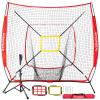 Storgem Baseball and Softball Practice Net 77ft Portable Hitting Pitching Batting Training Net Baseball Backstop Net with Batting Tee and Strike Zone and Bow Frame (Red Net and Tee Pro) view 1