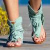 Sandals for Women Dressy Summer Flat Vintage Clip Toe Flip Flops Boho Fringe Tassel Sandals 2023 Bohemian Retro Casual Roman Beach Shoes Boots Green view 2