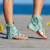 Sandals for Women Dressy Summer Flat Vintage Clip Toe Flip Flops Boho Fringe Tassel Sandals 2023 Bohemian Retro Casual Roman Beach Shoes Boots Green view 3
