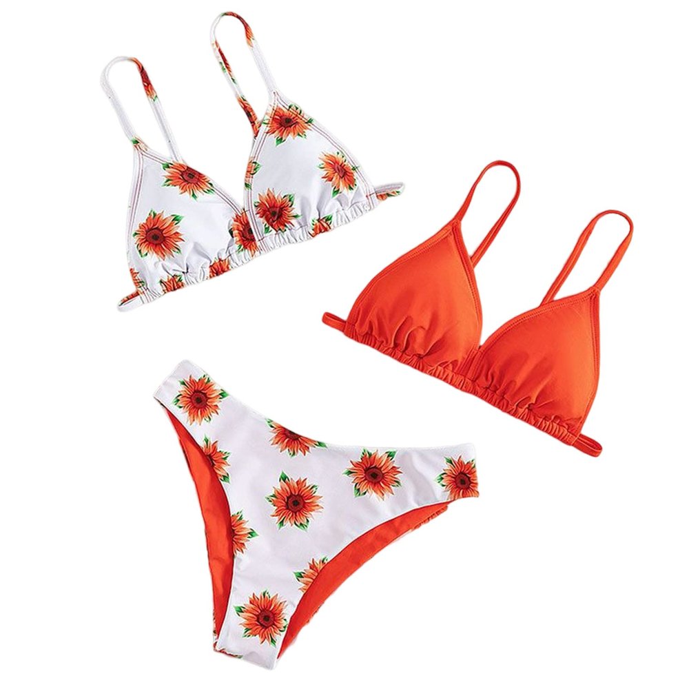 Toddler Baby Girl's 3 Piece Swimsuits Sunflowers Prints Bikini Bathing Suit Briefs Girls Easter Outfit (Red, 6-8 Years)