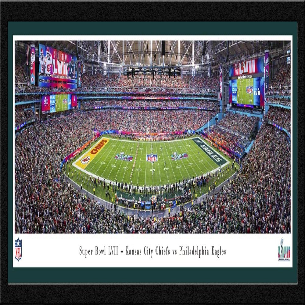 2023 Super Bowl Kickoff - Kansas City Chiefs vs Philadelphia Eagles - 41.5x15-inch Green Single Mat, Select Framed Picture by Blakeway Panoramas