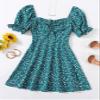 2022 Women's Dresses Drawstring Knot Ruched Front Ditsy Floral Dress Women's Dresses (Color : Teal Blue, Size : Small) view 1